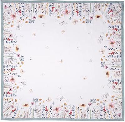 Clayre & Eef Tafelkleed 150x150 cm Wit Groen Katoen Vierkant Bloemen