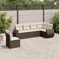 6-delige Loungeset met kussens poly rattan bruin - thumbnail