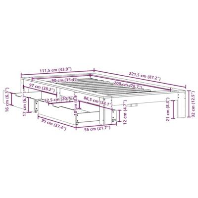 Bedframe zonder matras massief grenenhout wit 90x200 cm