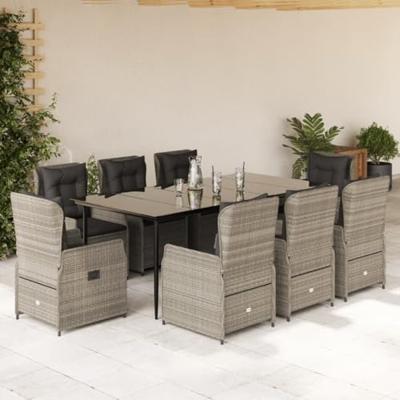 9-delige Tuinset met kussens poly rattan lichtgrijs
