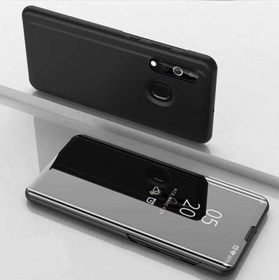Galvaniseren spiegel horizontale Flip lederen case voor Samsung A20 E met houder (zwart)