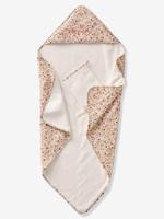 Badcape van katoengaas om te personaliseren + washandje FLORA wit, bedrukt - thumbnail