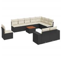 11-delige Loungeset met kussens poly rattan zwart - thumbnail