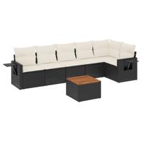 7-delige Loungeset met kussens poly rattan zwart - thumbnail