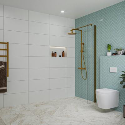 Fortifura Galeria inloopdouche - 30x200cm - helder glas - wandarm - Geborsteld koper PVD (Koper) SW797909/SW876702