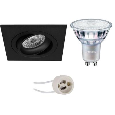 GU10 Inbouwspot Set - Mat Zwart - Inbouw Vierkant - Kantelbaar - Philips - MASTER 927 36D VLE - DimTone Dimbaar - Pragmi Borny Pro - 3.7W - Warm Wit 2200K-2700K - 92mm