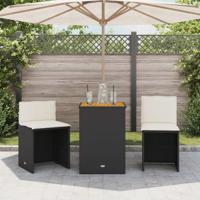 3-delige Bistroset met kussens poly rattan zwart - thumbnail