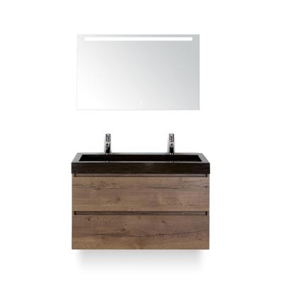 Maxx XL Badmeubelset 100 cm - Tabacco - Wastafel Lucca 2 kraangaten - met LED Spiegel