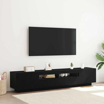 Tv-meubel met LED 200x35x40 cm bewerkt hout zwart eikenkleurig