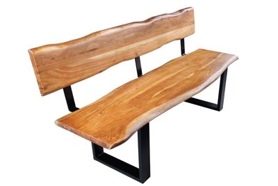 Massief houten bank MAMMUT 160cm natuurlijke acaciaboom rand met rugleuning zwart metalen frame - 46153