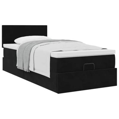 Ottoman bed met matras 90x190cm fluweel zwart