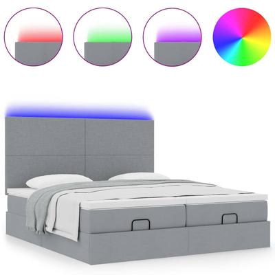 Ottoman bed met matrassen en LED's 200x200cm stof lichtgrijs