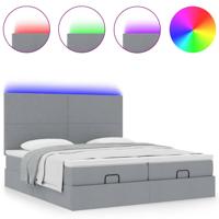 Ottoman bed met matrassen en LED's 200x200cm stof lichtgrijs - thumbnail