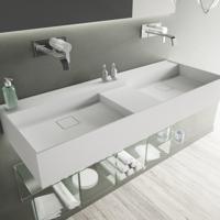 Wastafel Ideavit Solidbliss 120x45x16 cm Solid Surface 1 Midden Plateau Mat Wit - thumbnail