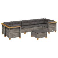 8-delige Loungeset met kussens poly rattan grijs - thumbnail