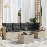 6-delige Loungeset met kussens poly rattan lichtgrijs - thumbnail