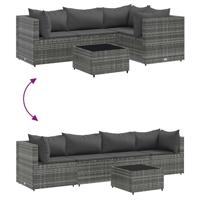 5-delige Loungeset met kussens poly rattan grijs - thumbnail