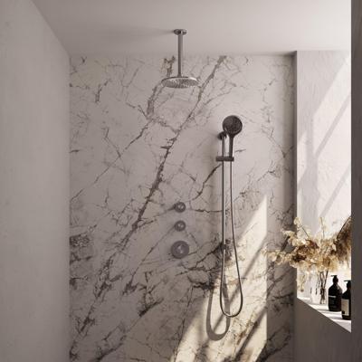 Regendoucheset Inbouw Brauer Brushed Carving Thermostatisch 20 cm met Plafondarm, Glijstang en Handdouche 3-Standen Losse Stopkranen Geborsteld RVS