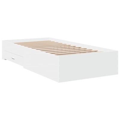 Bedframe met lades bewerkt hout wit 90x200 cm - thumbnail