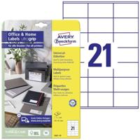 Avery-Zweckform 3481-10 Universele etiketten 70 x 41 mm Papier Wit 210 stuk(s) Permanent hechtend Laser (kleur), Laser (zwart/wit) - thumbnail