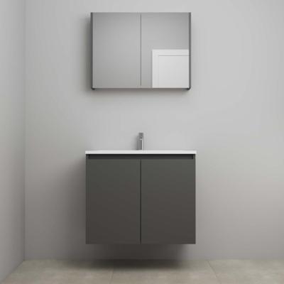 On-Line Badkamermeubelset - 80 cm - Voorgemonteerd - Greeploos 2 Deuren - Acryl Wastafel - 1 Kraangat - Spiegelkast - Mat Antraciet