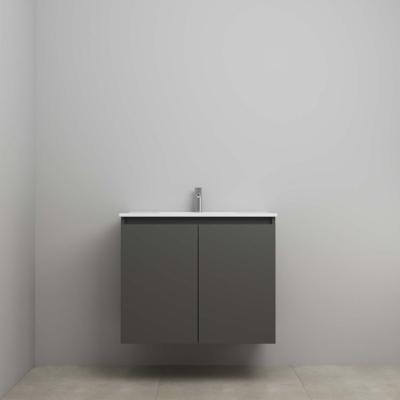 On-Line Onderkast - 80 cm - Bouwpakket - Greeploos 2 Deuren - Porseleinen Wastafel - 1 Kraangat - Mat Antraciet