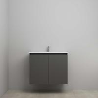 On-Line Onderkast - 80 cm - Bouwpakket - Greeploos 2 Deuren - Porseleinen Wastafel - 1 Kraangat - Mat Antraciet - thumbnail