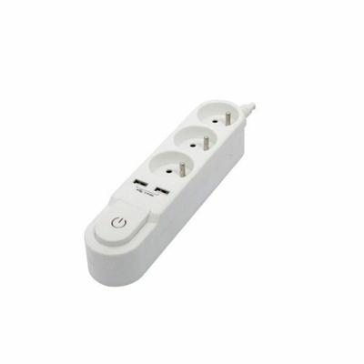 CHACON Stekkerdoos met schakelaar 3 uitgangen 16 A en 2 uitgangen USB 2 A, kabel 1,5 m wit