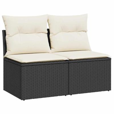 2-delige Loungeset met kussens poly rattan acacia zwart