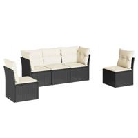 5-delige Loungeset met kussens poly rattan zwart - thumbnail