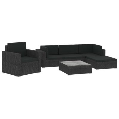 6-delige Loungeset met kussens poly rattan zwart