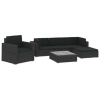 6-delige Loungeset met kussens poly rattan zwart - thumbnail