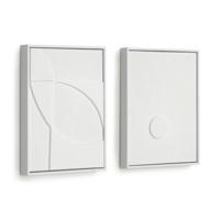Kave Home Wandpaneel 'Brunella' Wit reliëf, canvas 30 x 40cm, Set van 2 stuks - thumbnail