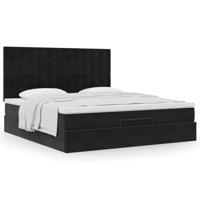 Ottoman bed met matrassen 180x200cm fluweel zwart - thumbnail