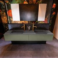 Badkamermeubelset Mondiaz Erin 200 cm met 2 Lades met RIDGE Wastafel Dubbel Dark grey met 2 kraangaten Greeploos Mat Army - thumbnail