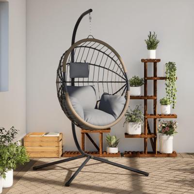 Hangstoel met standaard rattan en staal lichtgrijs Hangstoel met standaard rattan en staal lichtgrijs