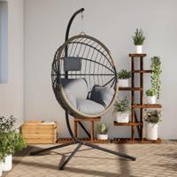 Hangstoel met standaard rattan en staal lichtgrijs - thumbnail