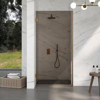 Fortifura Galeria Douchedeur - 60x200cm - scharnieren - deurgreep - vlak - rookglas - Geborsteld koper PVD (Koper) SW1122555/SW1122565 - thumbnail
