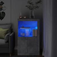 Bijzetkast met LED-verlichting bewerkt hout betongrijs - thumbnail