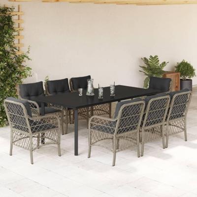 9-delige Tuinset met kussens poly rattan lichtgrijs