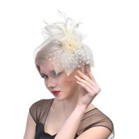 Handgemaakte bruid mesh haaraccessoires bruiloft foto hoed hoofddeksels (beige) - thumbnail