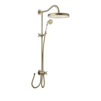 Regendoucheset Tres Opbouw Clasic Incl. Handdouche Kruisgreep Verouderd Messing Mat Tres - thumbnail