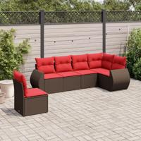 6-delige tuinbankset met kussens, bruin polyrotan - thumbnail