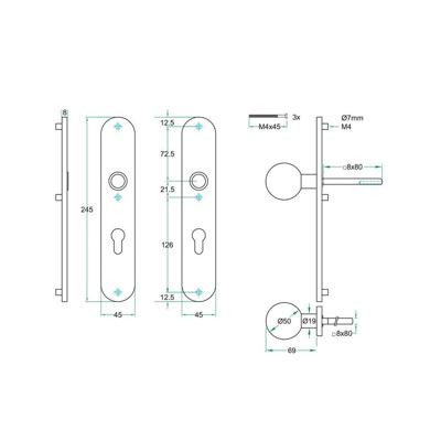 Afdekschild afgerond LS rvs mat PC72 blind-bev