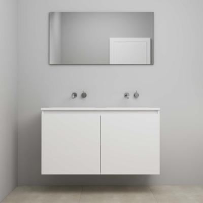 On-Line Badkamermeubelset - 120 cm - Voorgemonteerd - Greeploos 2 Deuren - Acryl Wastafel - Kraangat naar Keuze - Spiegel - Hoogglans Wit