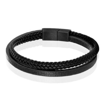Mendes Minimalistische Heren Armband van Leer - 2 Strengen, Zwart-23cm