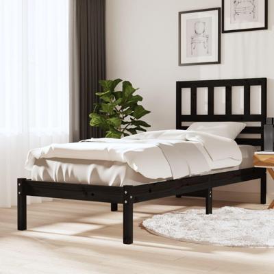 Bedframe massief grenenhout zwart 75x190 cm