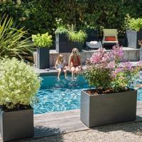 Vierkante bloempot 40 cm - EDA - Volcania - 31 L - Binnen/buiten - Steendecor - 39,5 x 39,5 x H 43,5 cm - Antracietgrijs - thumbnail