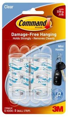 Command decohaak, small, draagvermogen 225 gram, transparant, blister van 6 stuks
