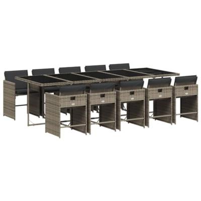 11-delige Tuinset met kussens poly rattan grijs